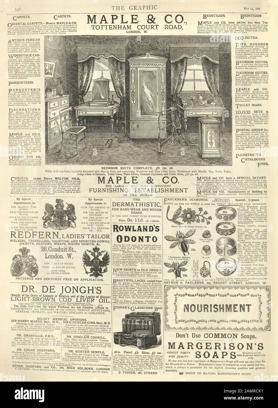 Page of Victorian newspaper adverts, Furniture, jewelry, gladstone bag, 19th  Century 1886 Stock Photo - Alamy