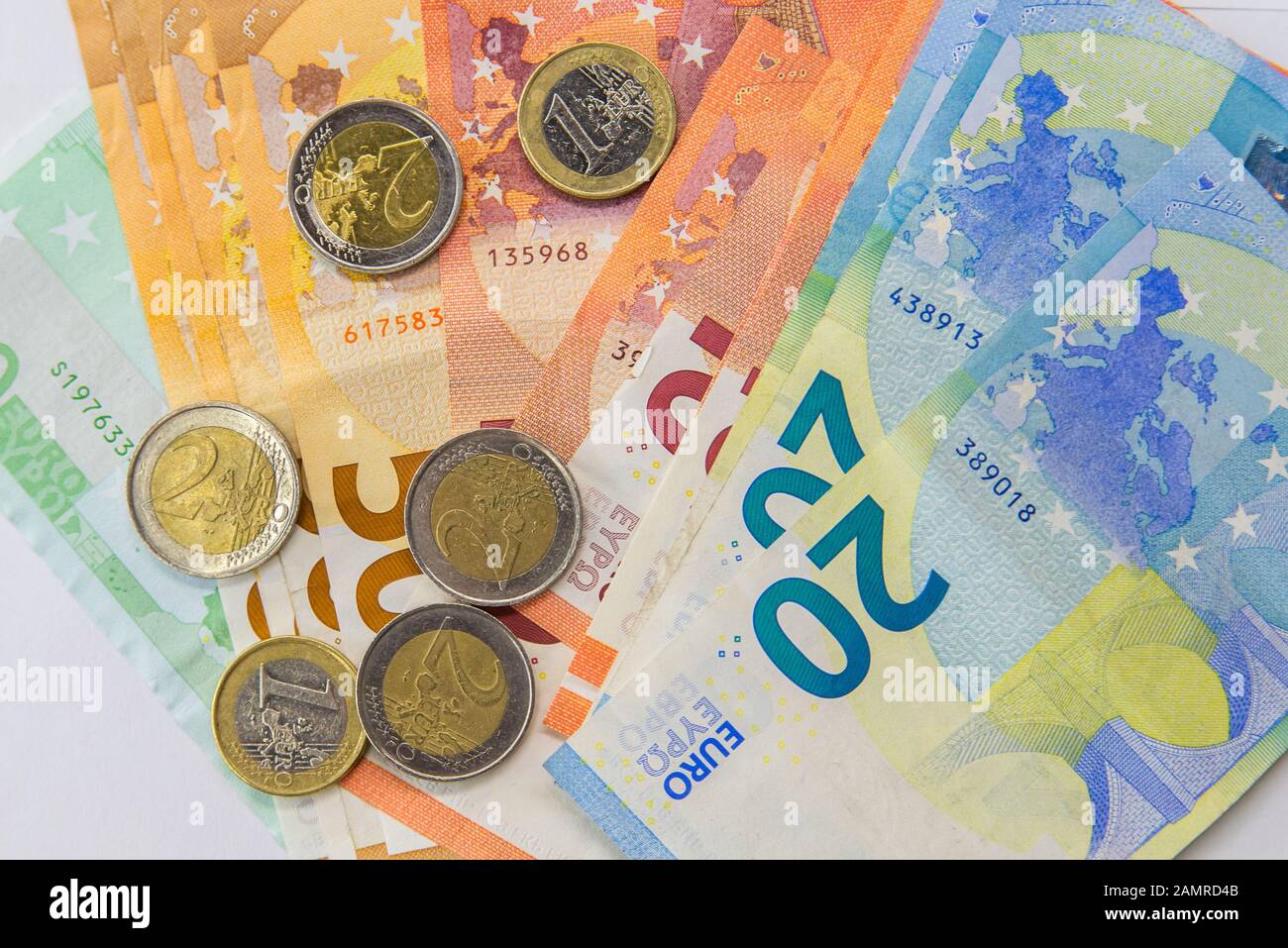 Money euro coins and banknotes. Concept of inflation, bankruptcy ...