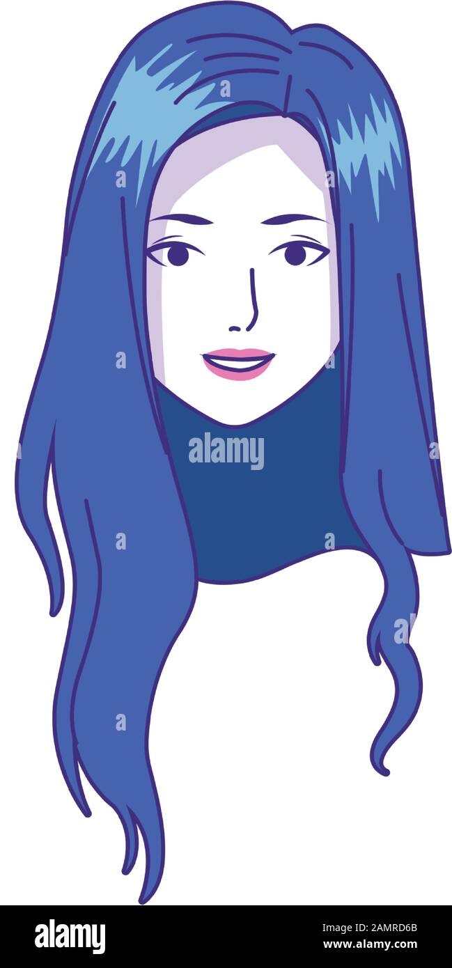 young woman with long hair, flat design Stock Vector