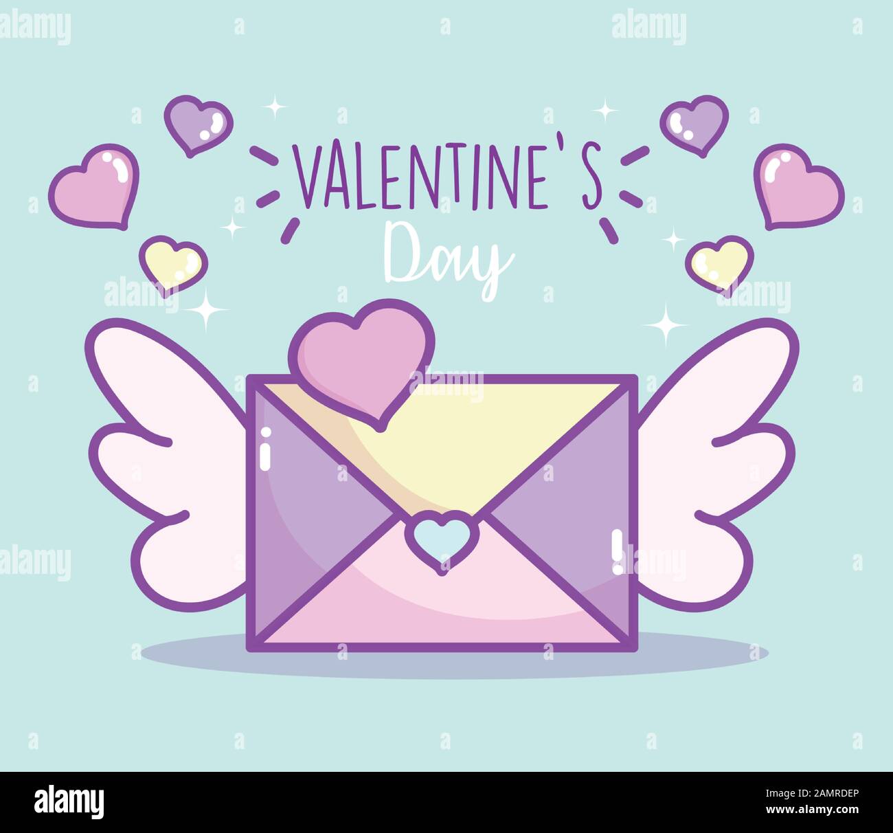 happy valentines day, envelope with wings hearts love card vector ...