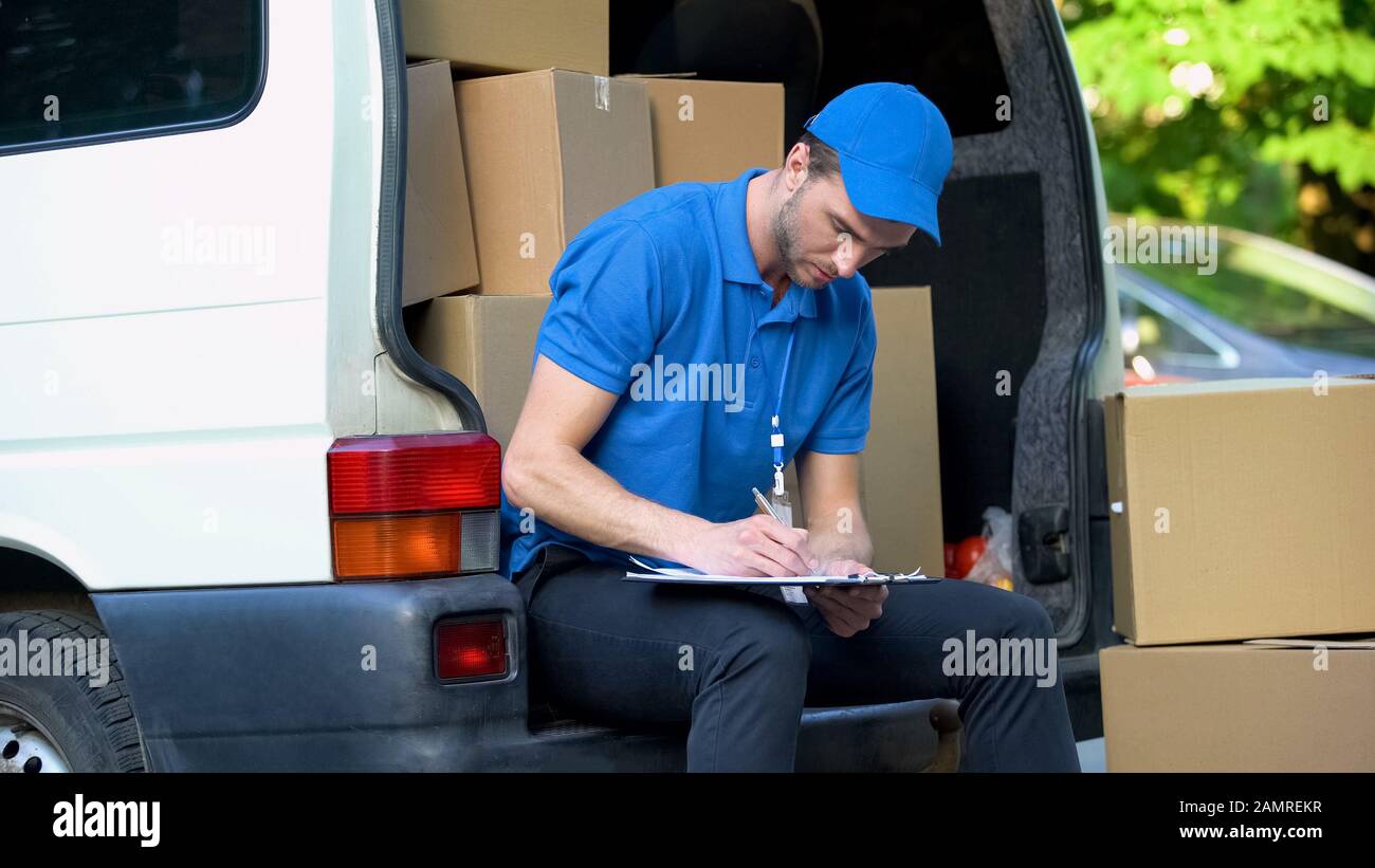 Delivery man stocktaking checklist with 