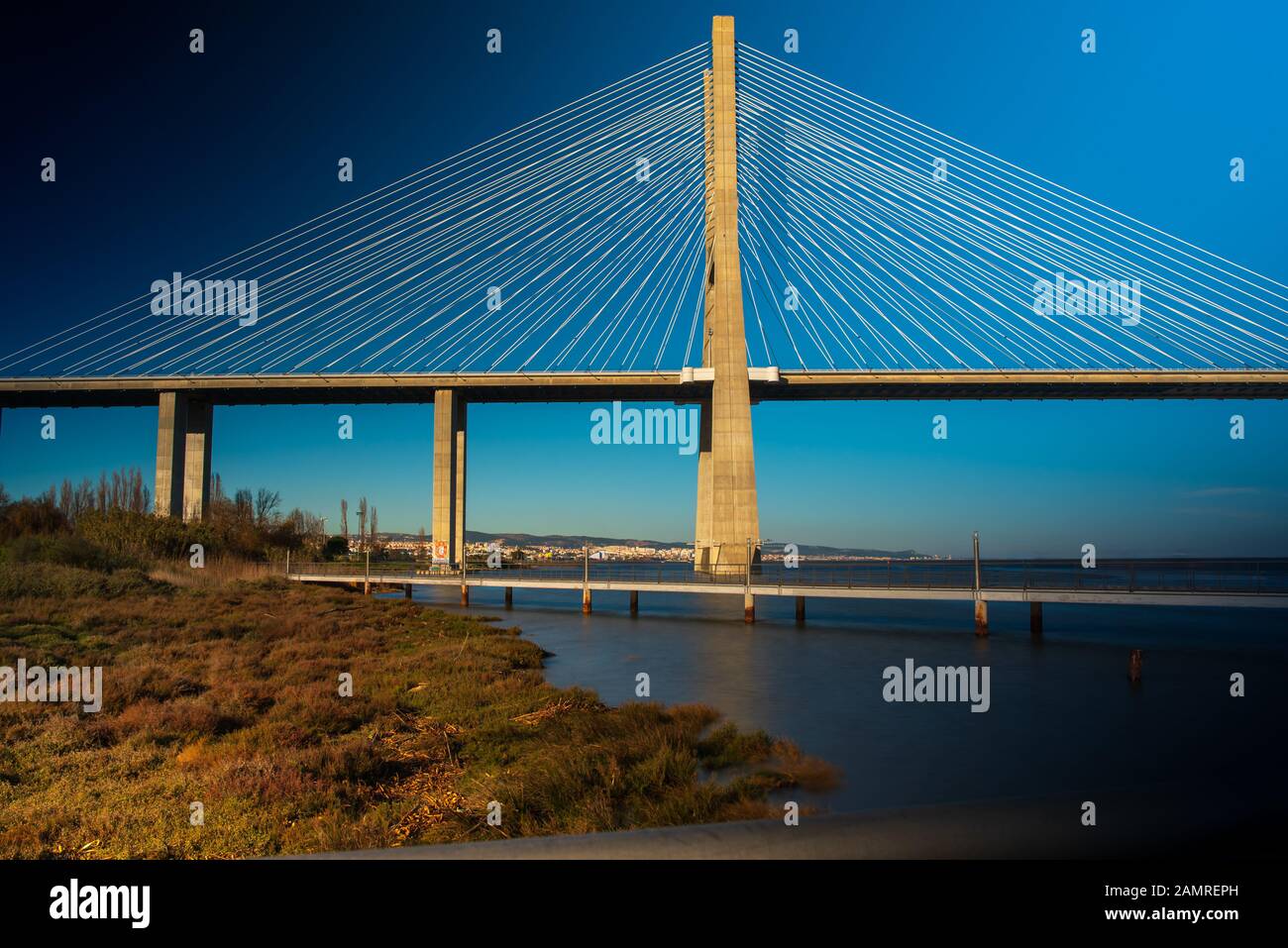 vasco da Gama bridge in lisbon crossing the river Tejo Stock Photo