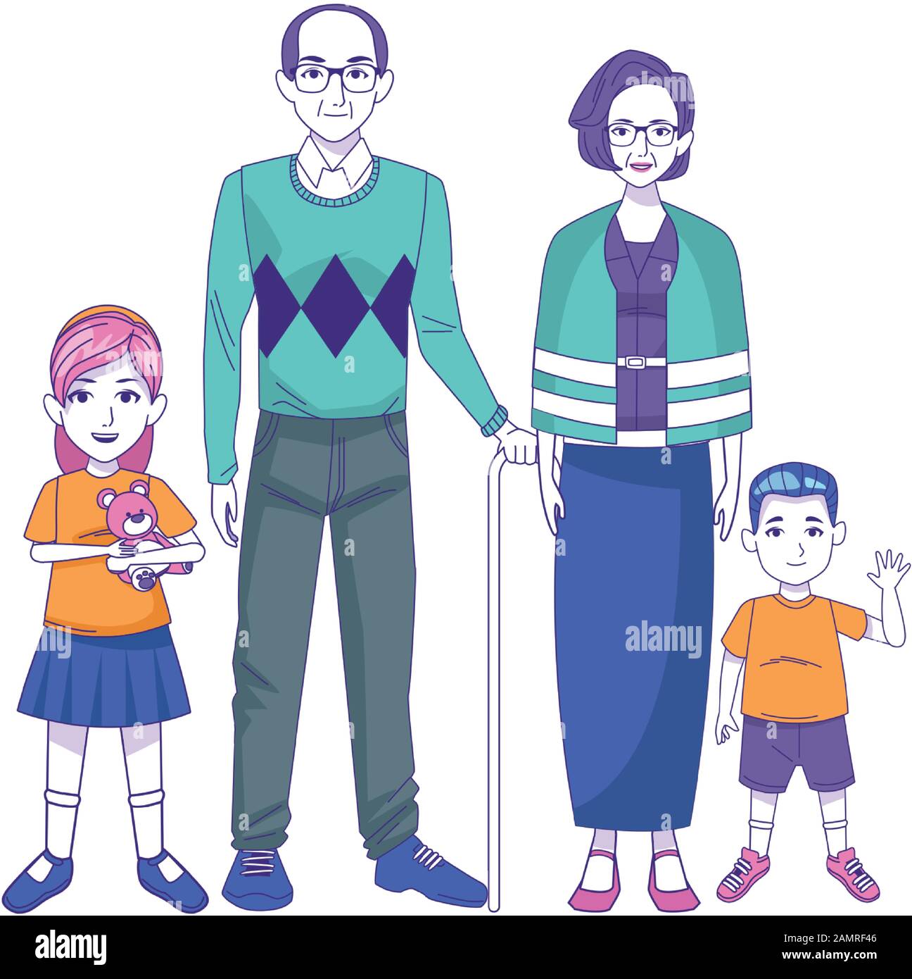 grandparents with little kids standing icon Stock Vector