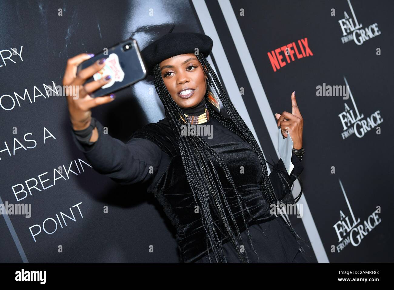 Novi Brown attends Tyler Perry's 'A Fall From Grace' New York premiere at Metrograph on January 13, 2020 in New York City. Stock Photo