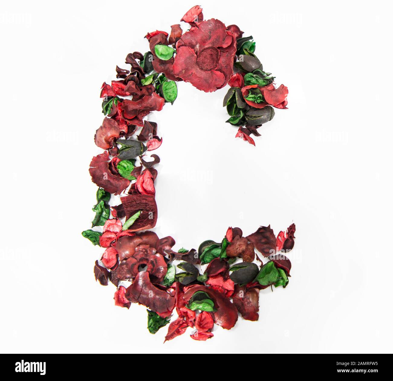 Latin alphabet letter made from dry rose flowers Stock Photo Alamy