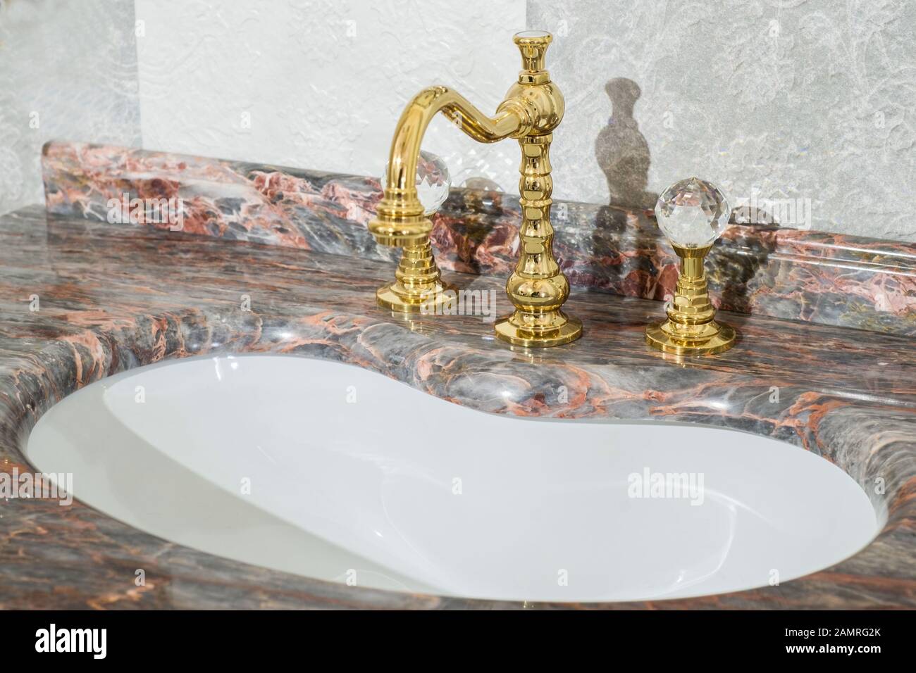 Sink Made Of Expensive Marble Stone Vintage Design Of Faucet And