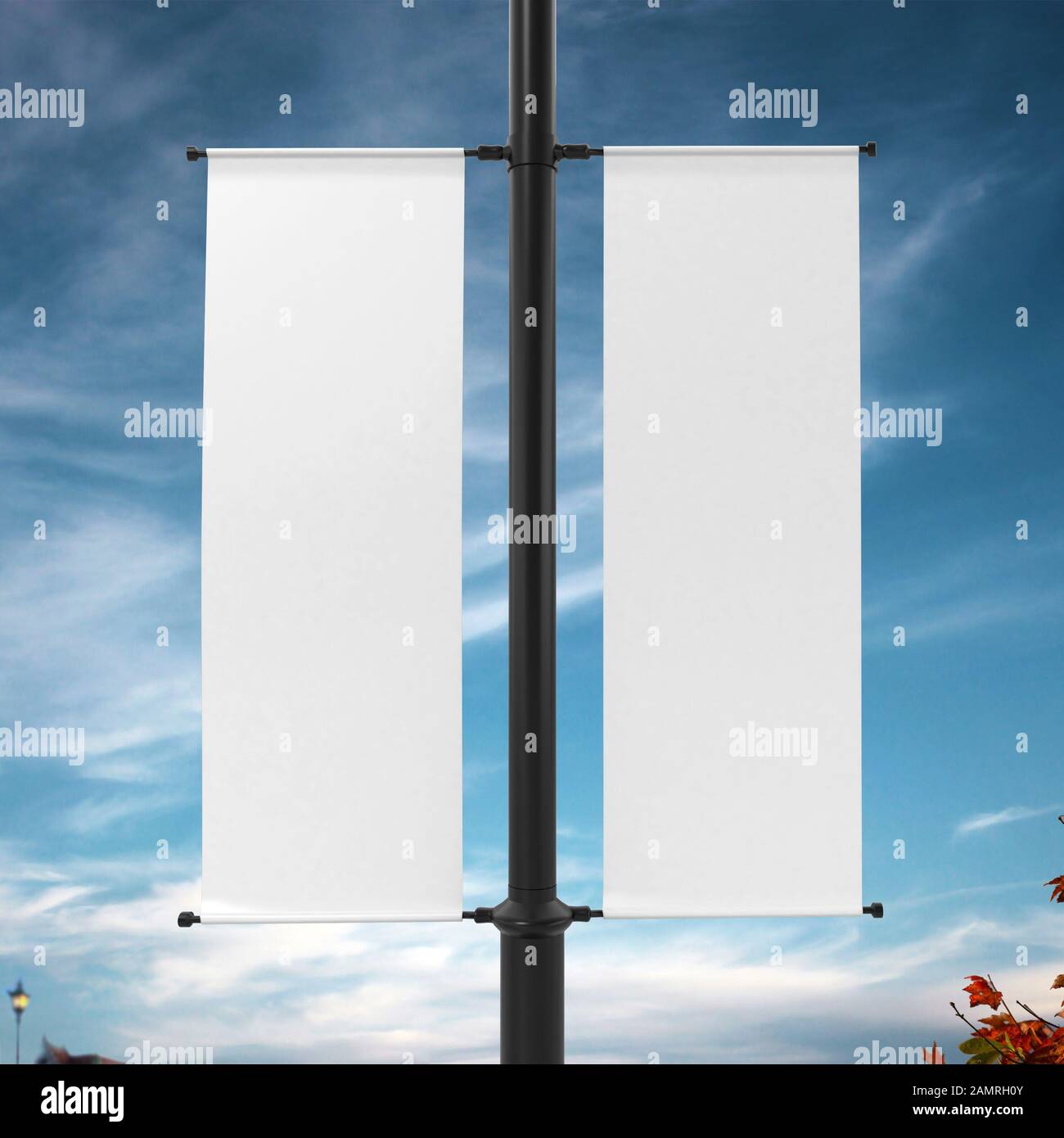 Download White Lamp Post Banner Mockup Blank Advertisment 3d Rendering With Blue Sky Background Stock Photo Alamy PSD Mockup Templates