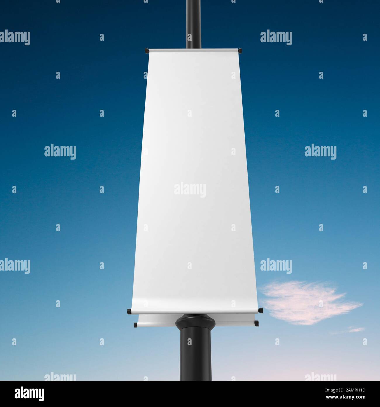 White Lamp Post Banner Mockup Blank Advertisment 3d Rendering With Blue Sky Background Stock Photo Alamy