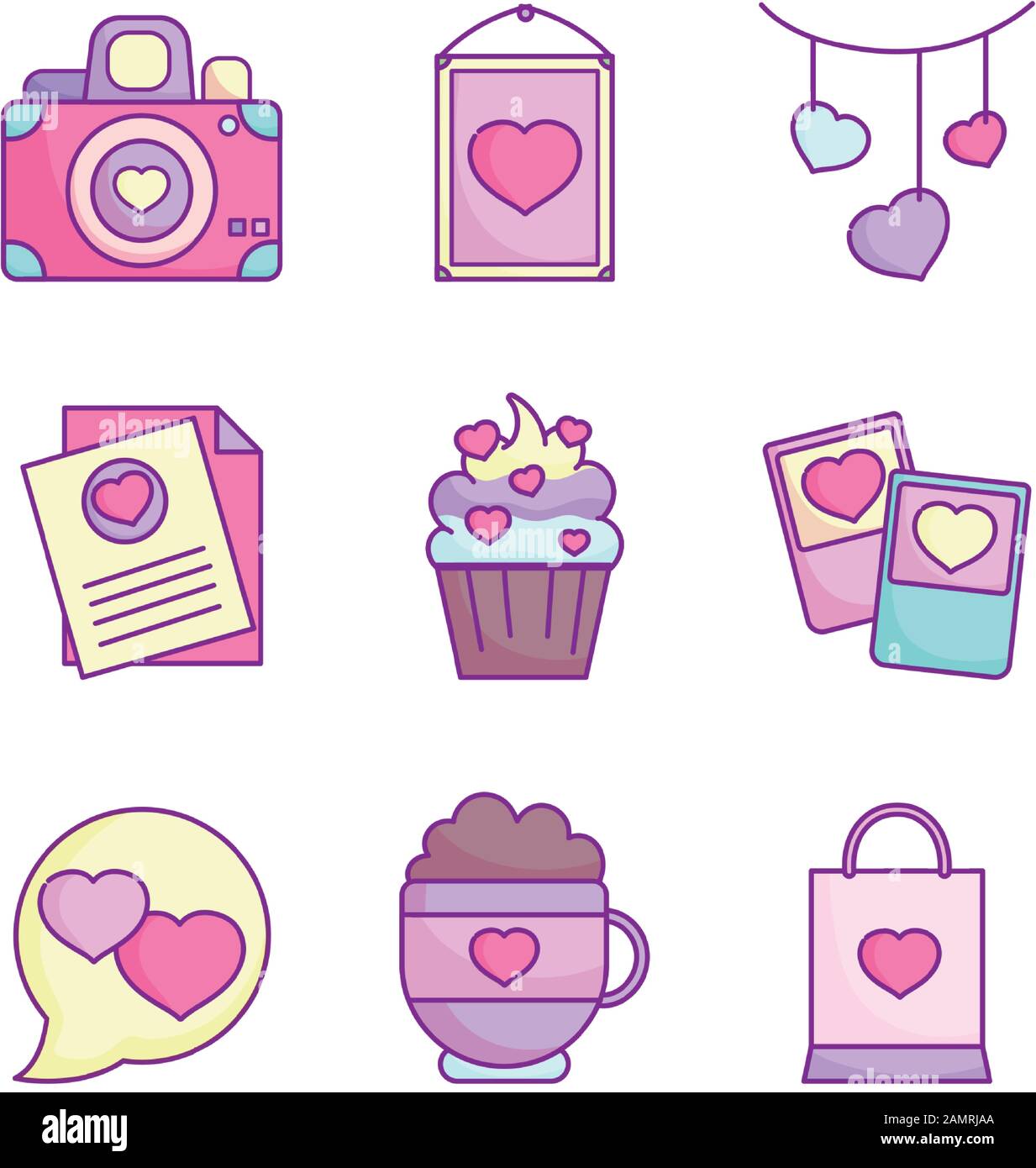 happy valentines day, love romantic feeling icons set vector ...