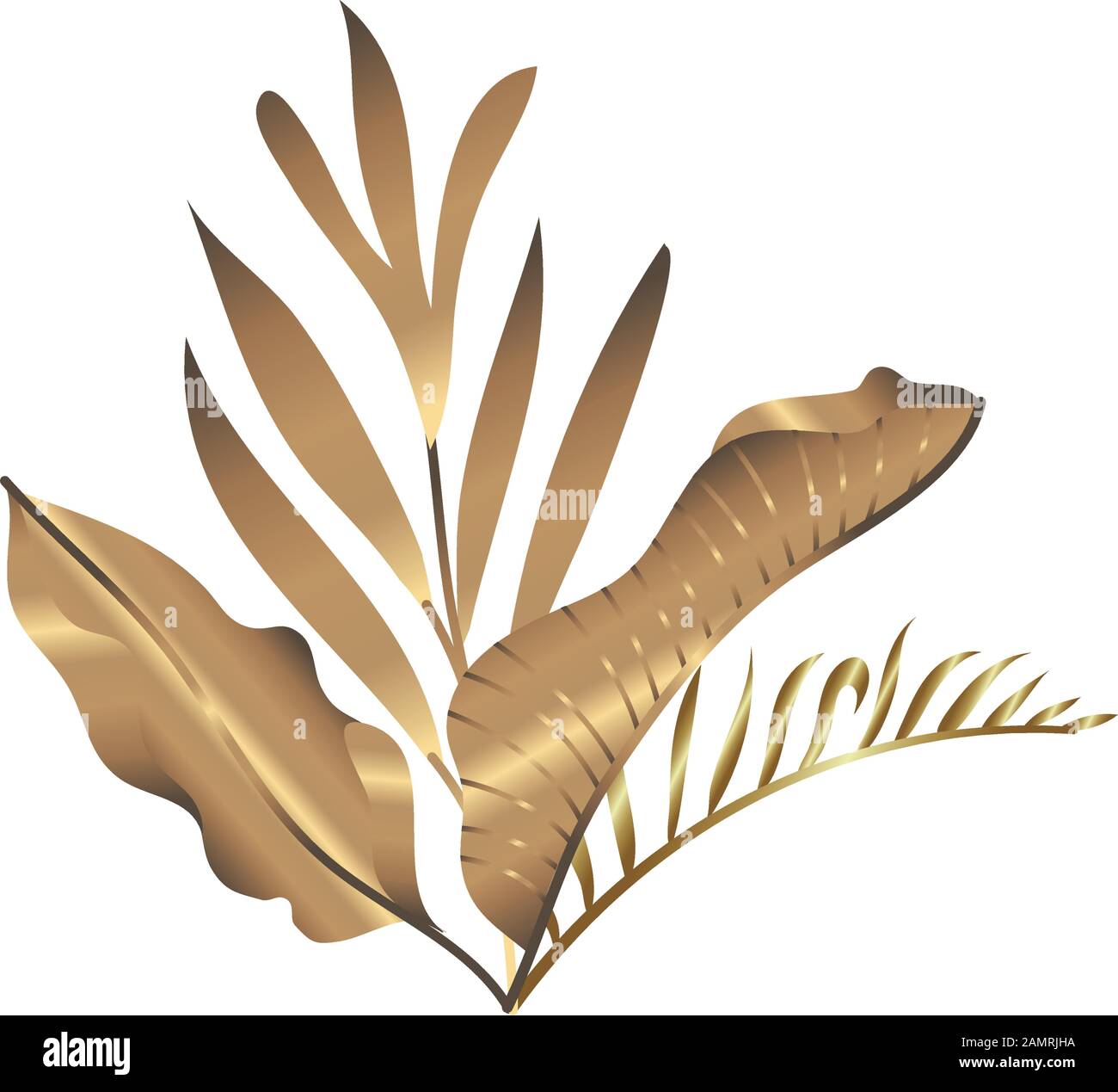 tropical heliconia and leafs exotic golden decoration Stock Vector ...