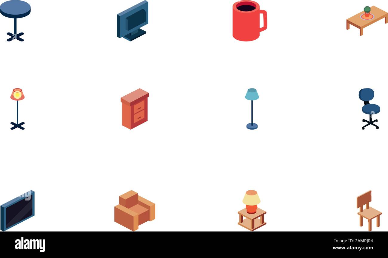 Icon set design, Home room decoration interior living building ...