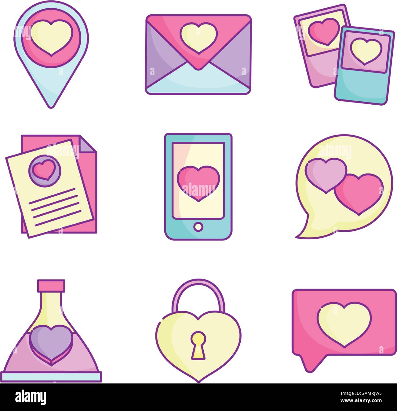 happy valentines day, love romantic feeling icons set vector ...