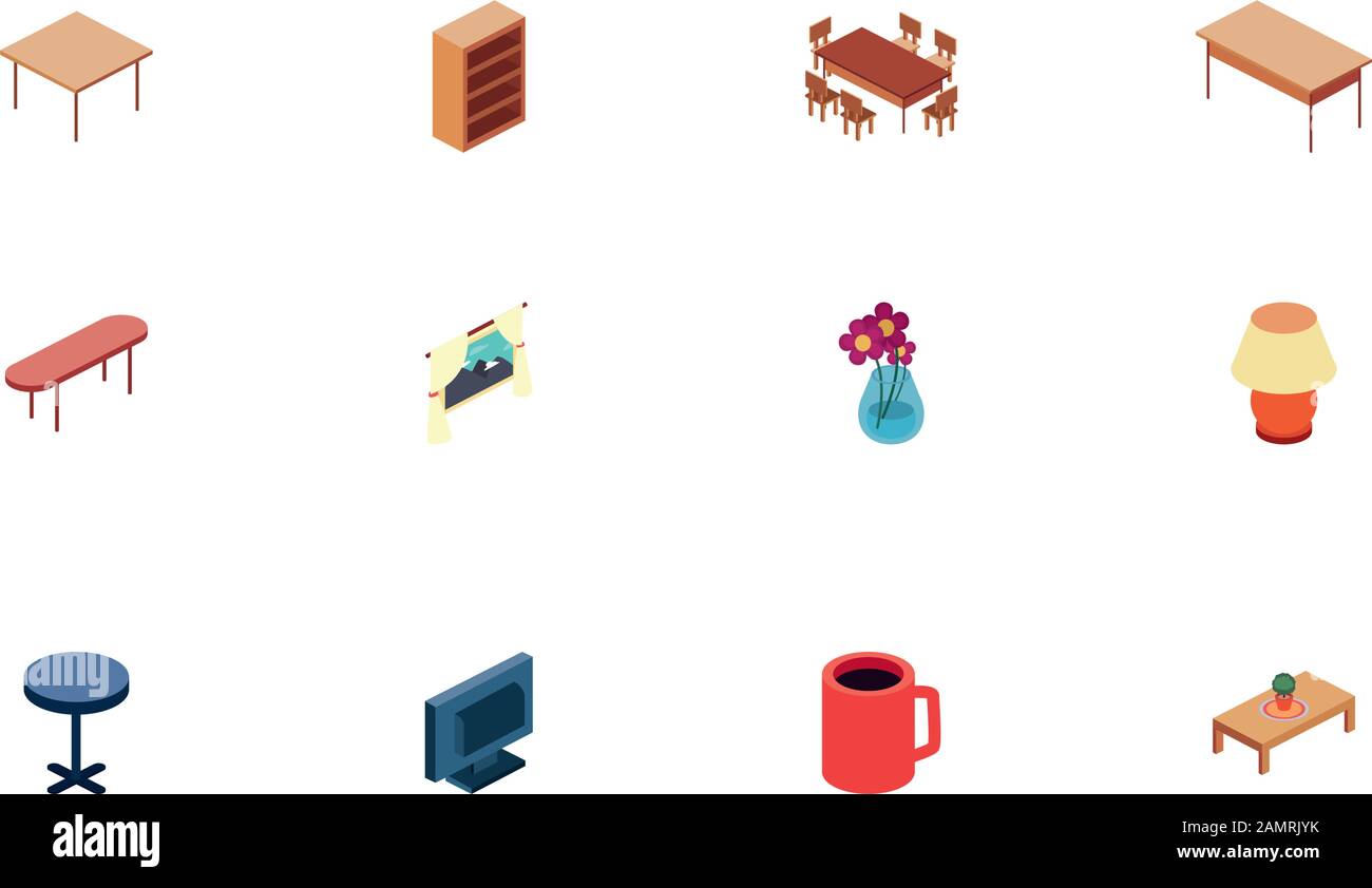 Icon set design, Home room decoration interior living building ...