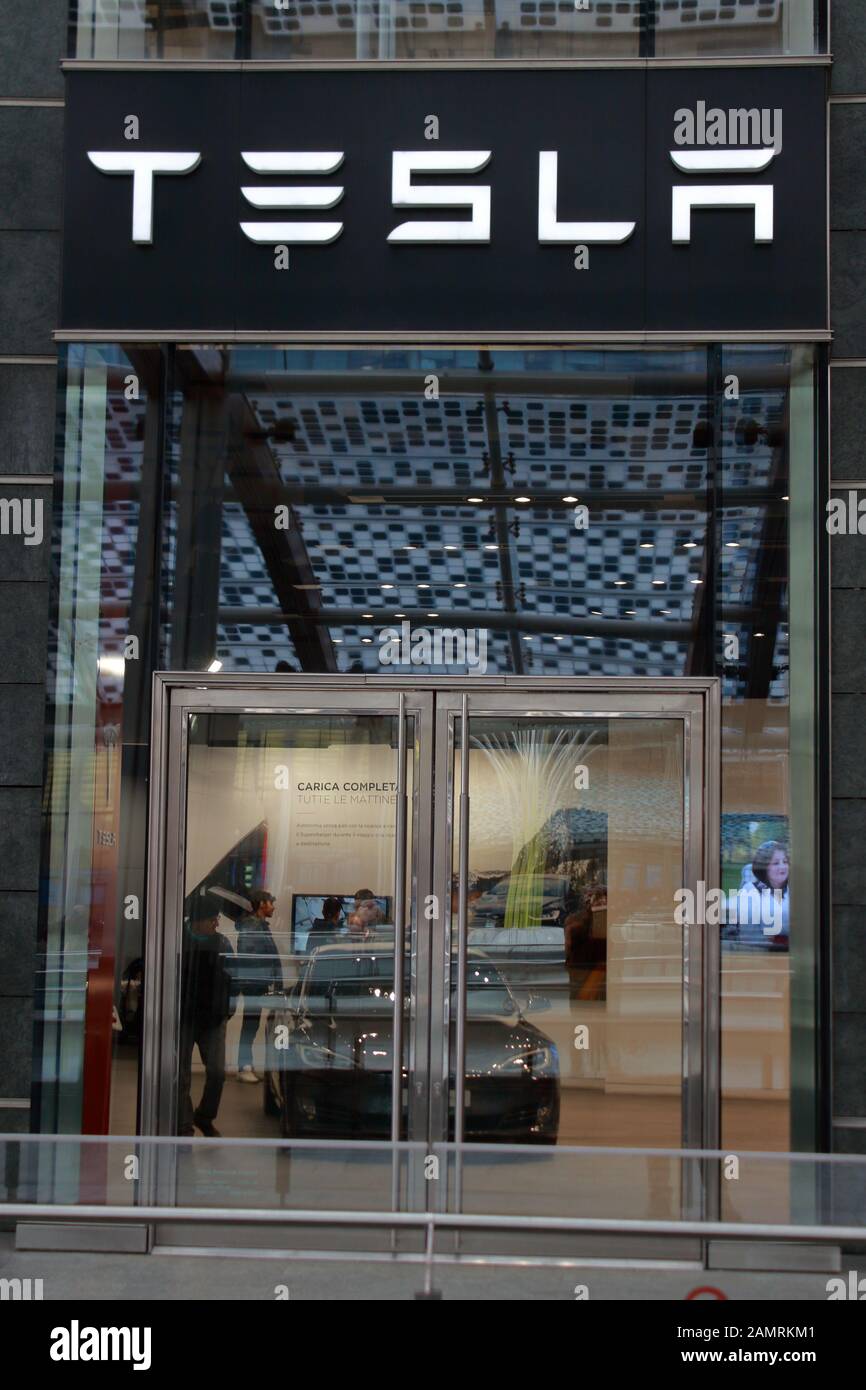 Tesla automotive showroom in Milan, Italy Stock Photo Alamy