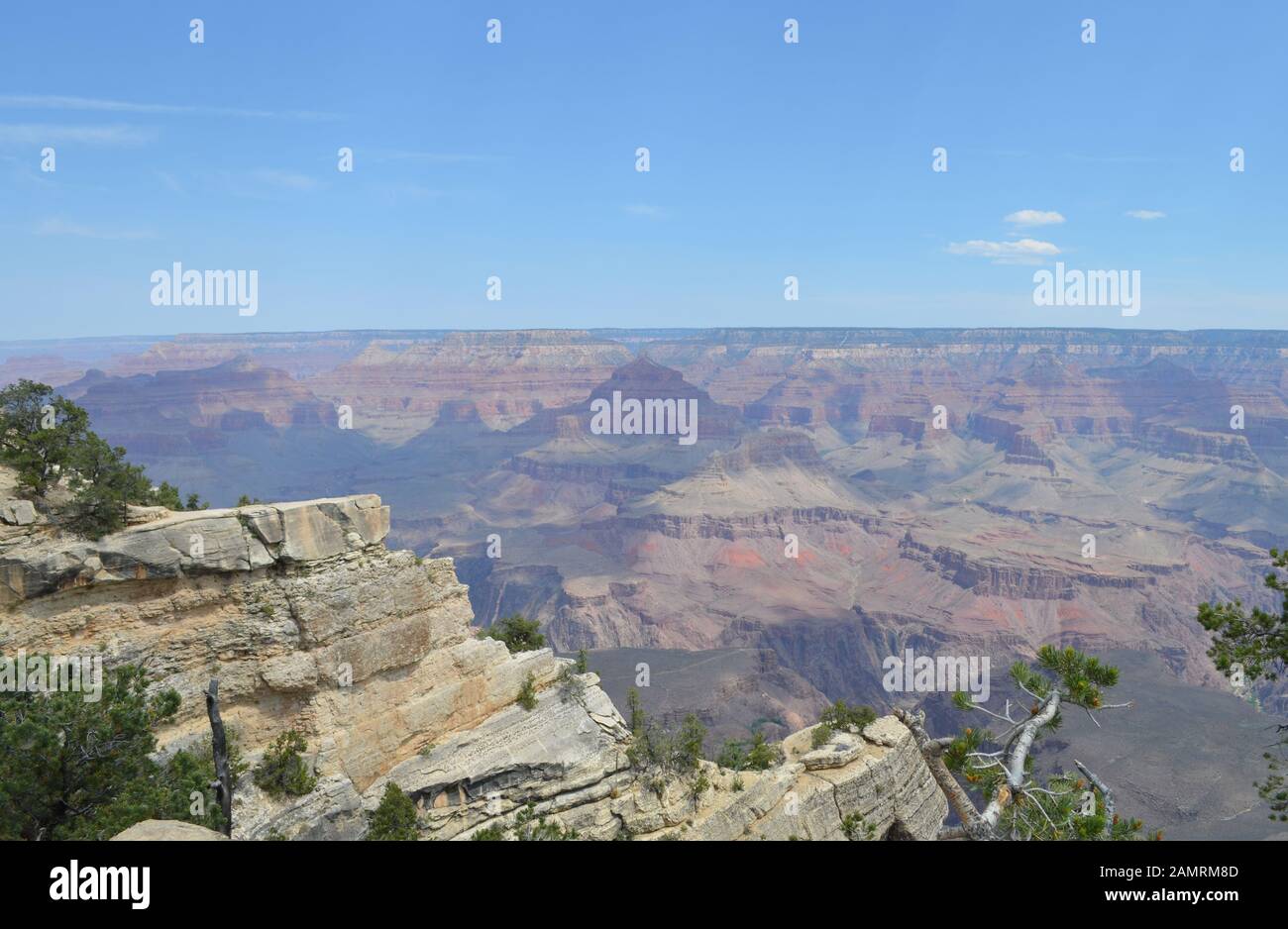 Summer In Arizona: Buddha Temple, Cheops Pyramid, Isis Temple and Shiva Temple Seen From Grand Canyon South Rim Between Mather Point and Yavapai Point Stock Photo