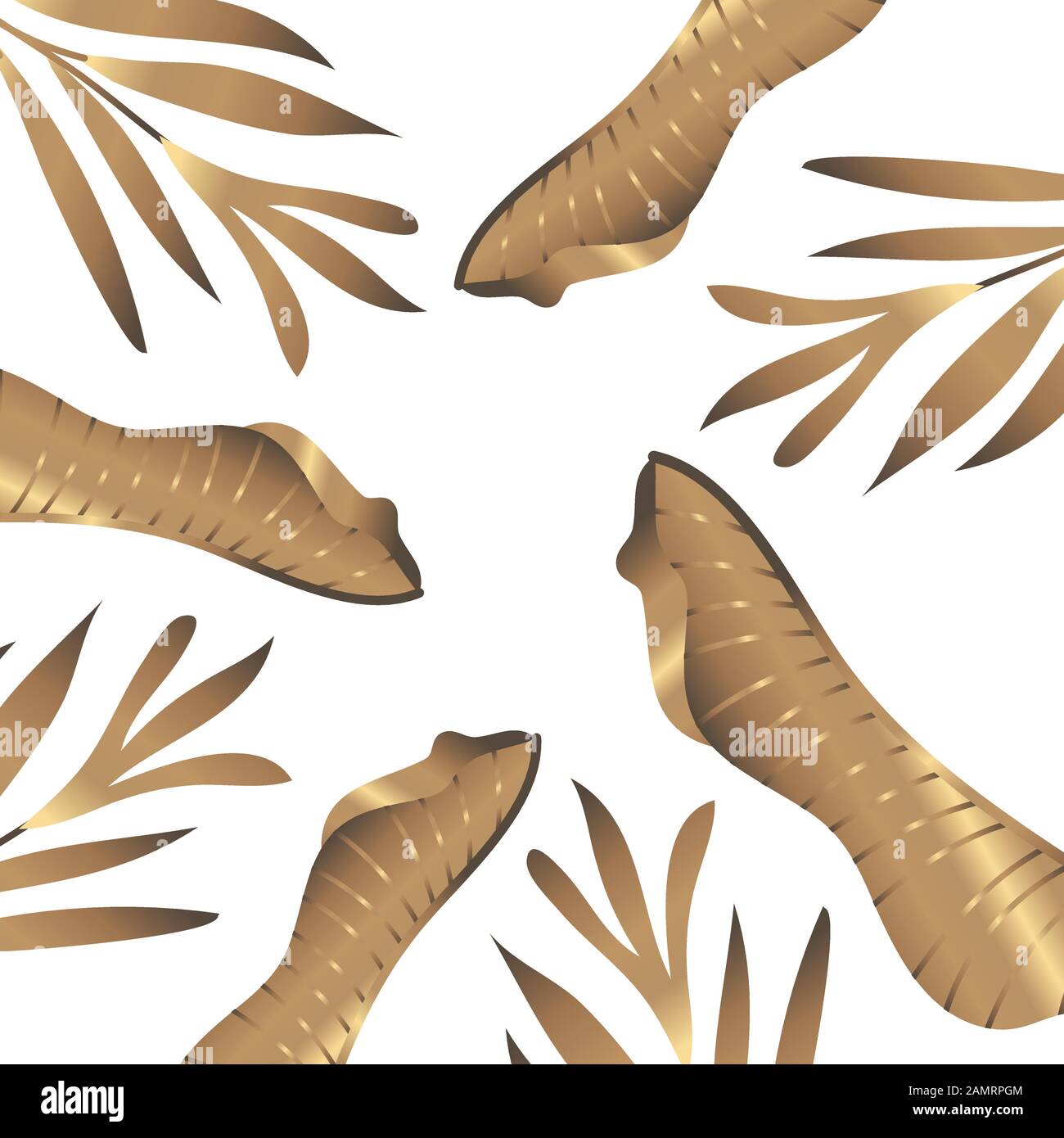 tropical heliconias and leafs exotic plants golden pattern Stock Vector ...