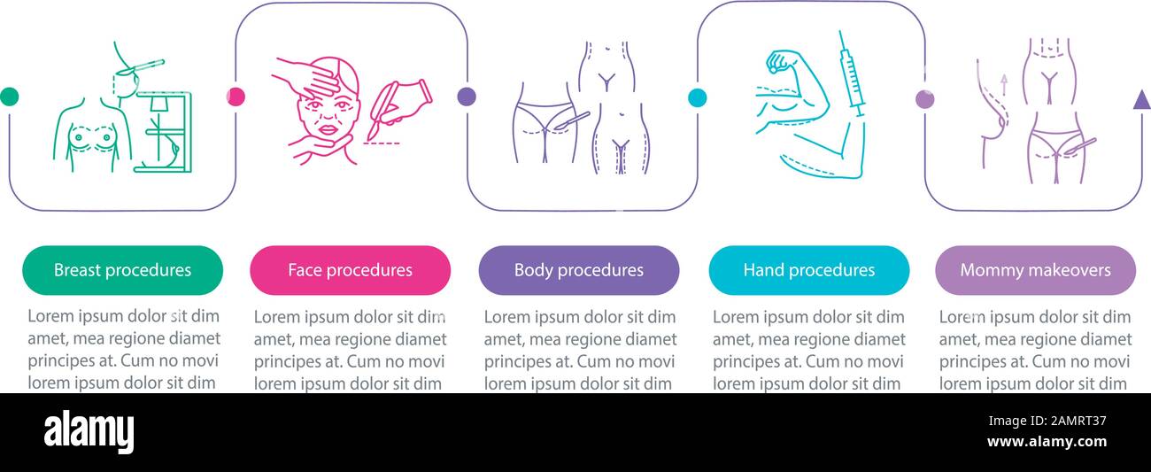 Plastic surgery center vector infographic template. Business presentation design elements. Data visualization with five steps and options. Process tim Stock Vector