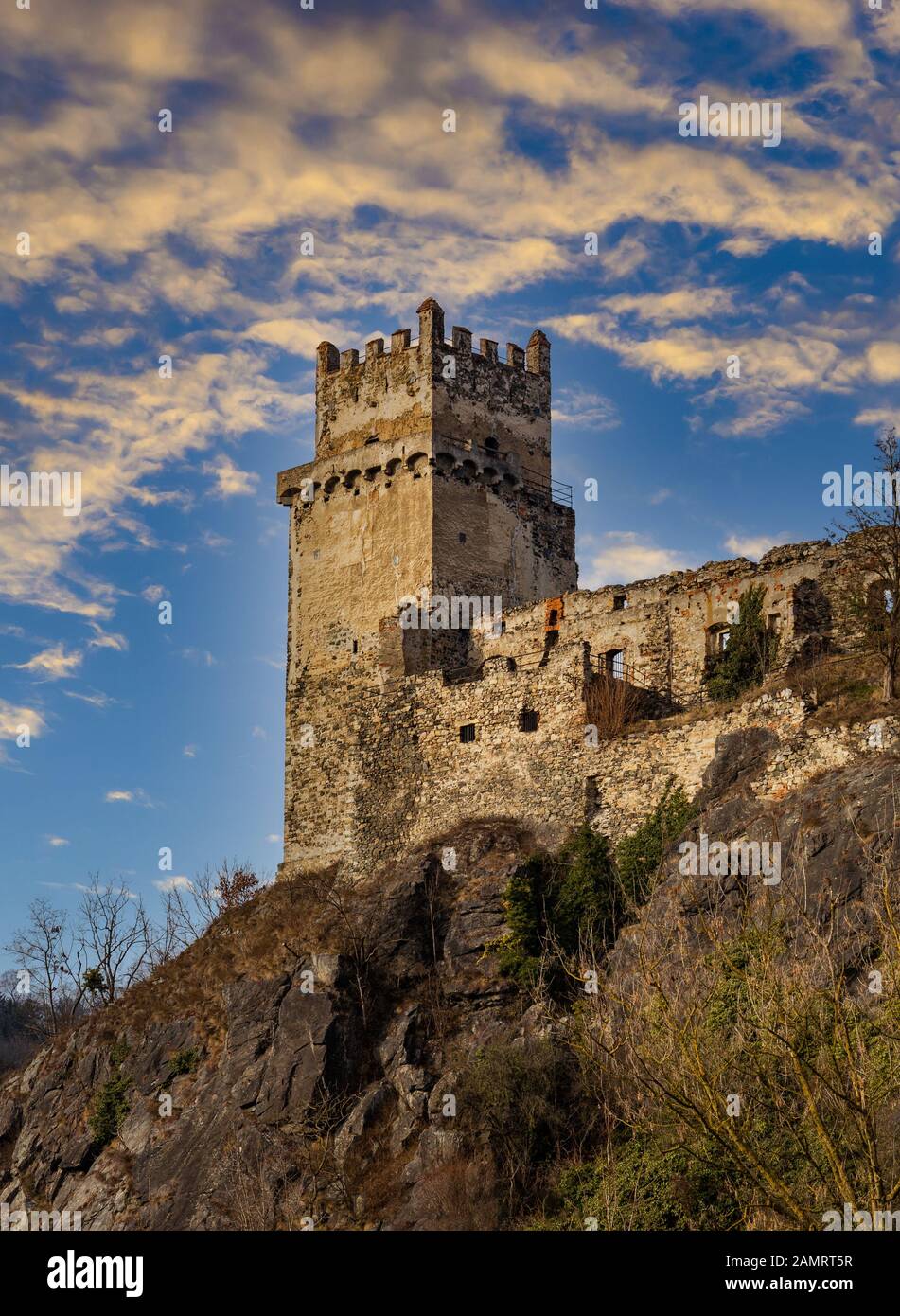 Imposing medieval castle ruins in Weitenegg. Wachau valley, Austria. Stock Photo