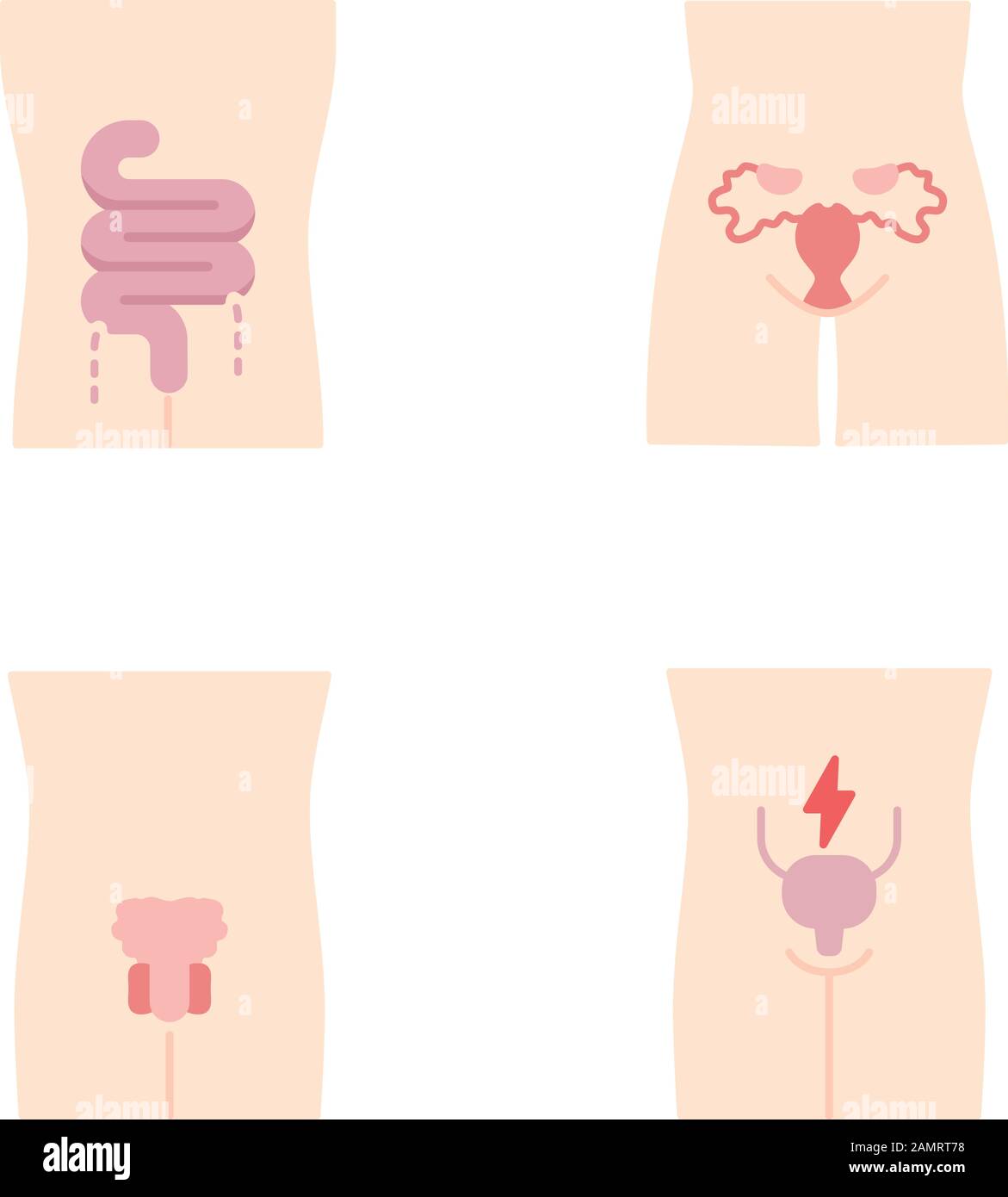 Ill human organs flat design long shadow color icons set. Sore ...