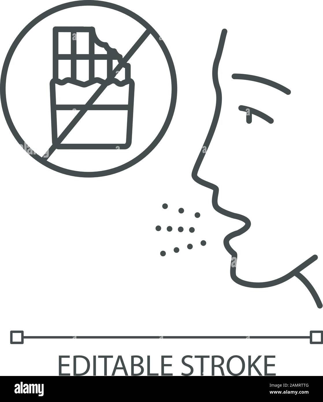 Food allergy linear icon. Chocolate allergens. Prohibition of eating