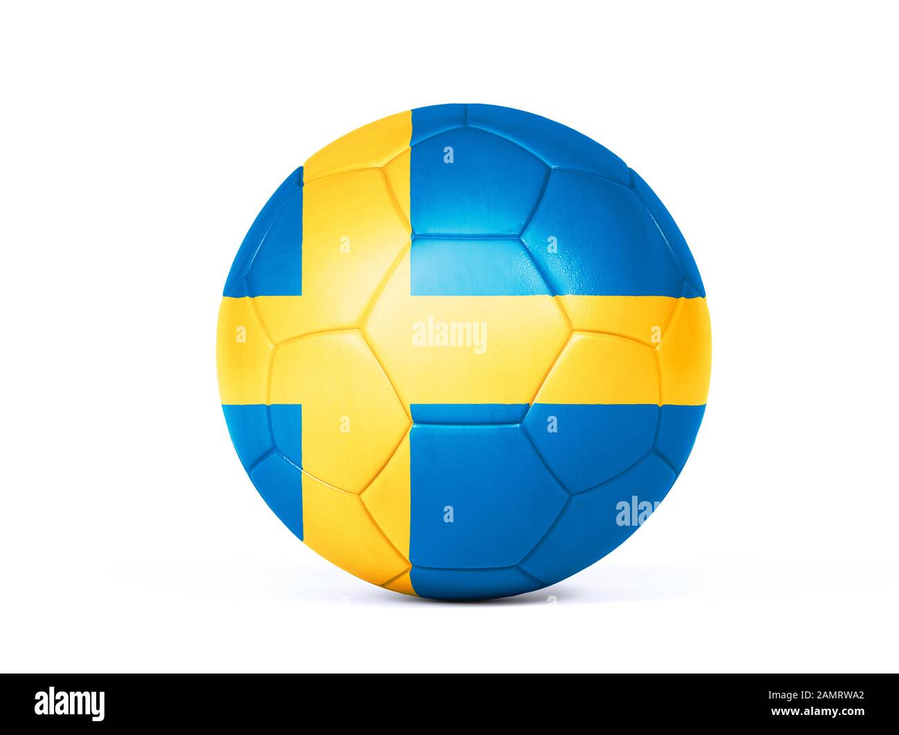 Isolated football or soccer ball in the Swedish national colors of the flag for team support for Sweden or a game draw in a championship competition o Stock Photo