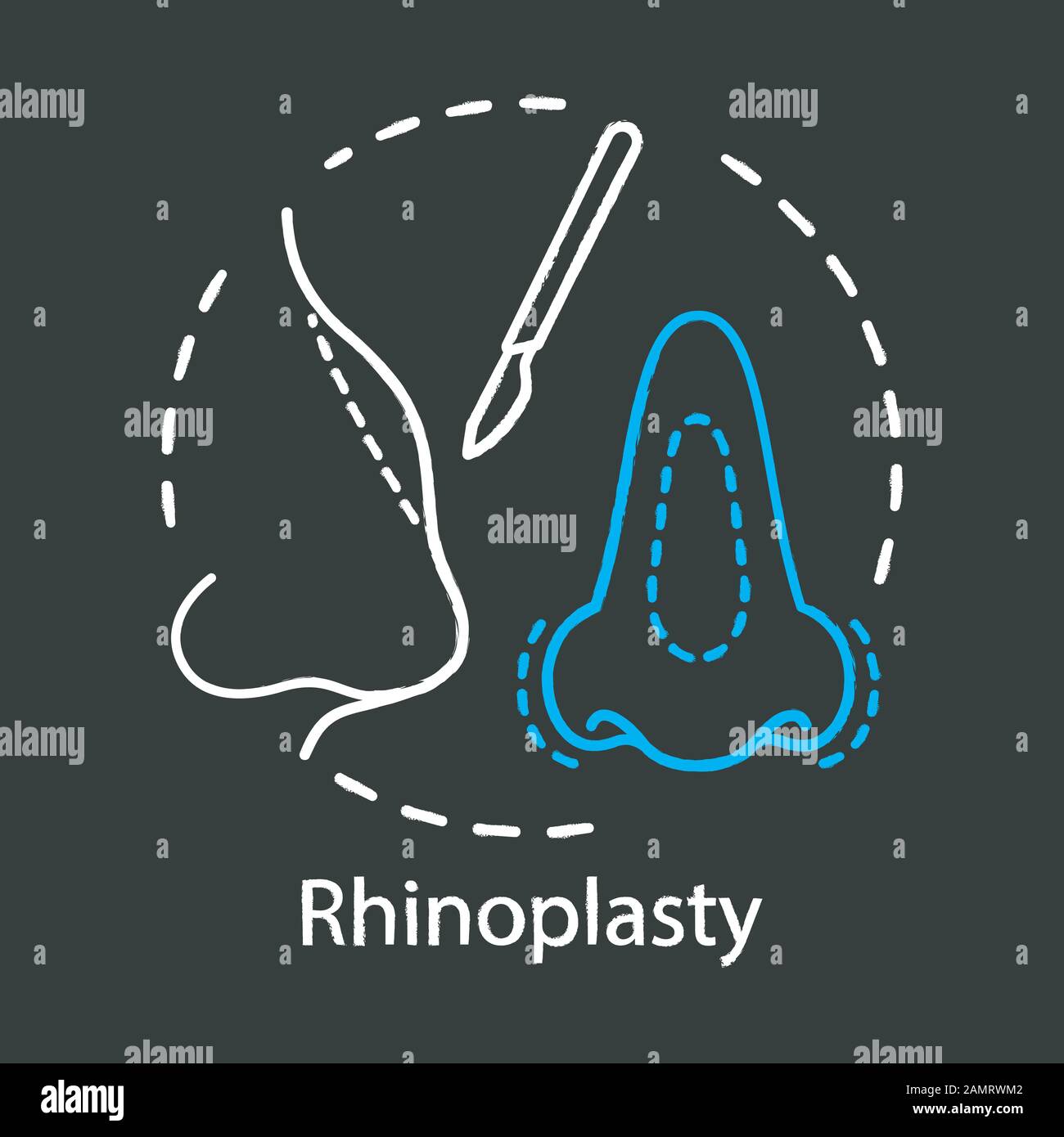Rhinoplasty chalk icon. Nose job. Nose reshape. Breathing improve