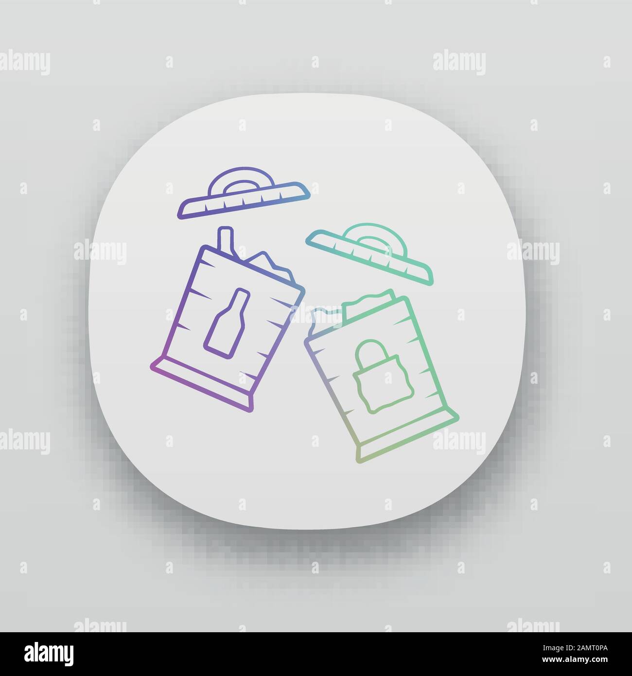 Trash sorting bins app icon. Trashcans for separating glass, paper