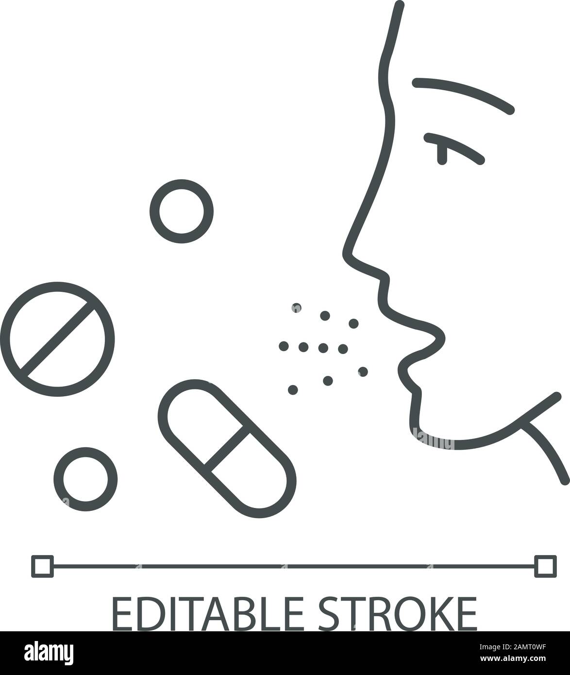 Drug allergies linear icon. Allergic reaction to medicine. Allergy medications. Medical problem