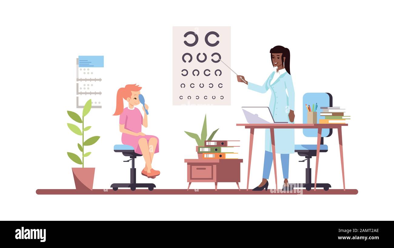 Ophthalmologist examining sight flat vector illustration. Professional ...