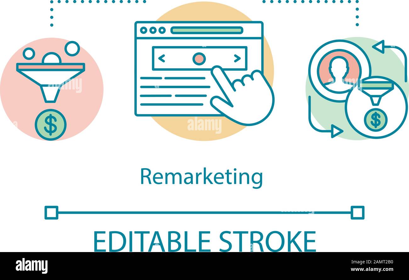 Remarketing concept icon. Sales conversions digital marketing tool, leads generation methodology idea thin line illustration. Vector isolated outline Stock Vector