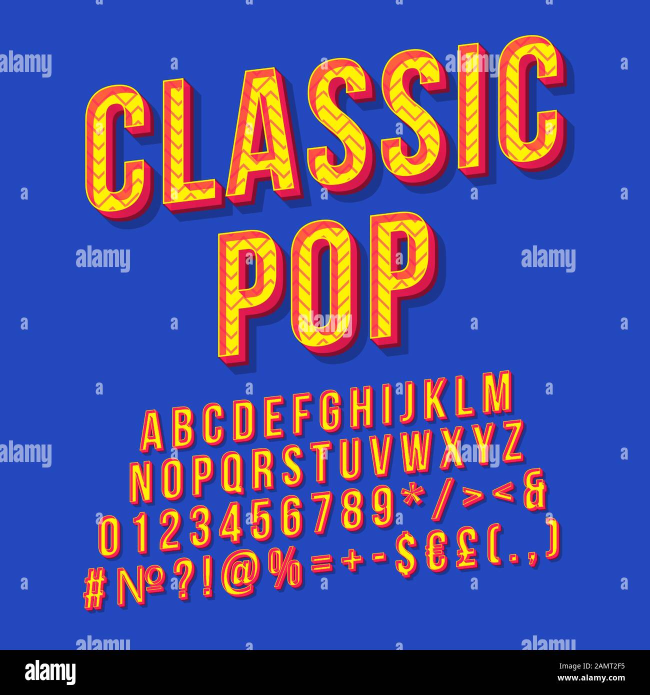 pop vintage 3d lettering. Retro bold font, typeface. Pop art text. Old school style letters, numbers, symbols, elements pack Stock Vector Image Art - Alamy