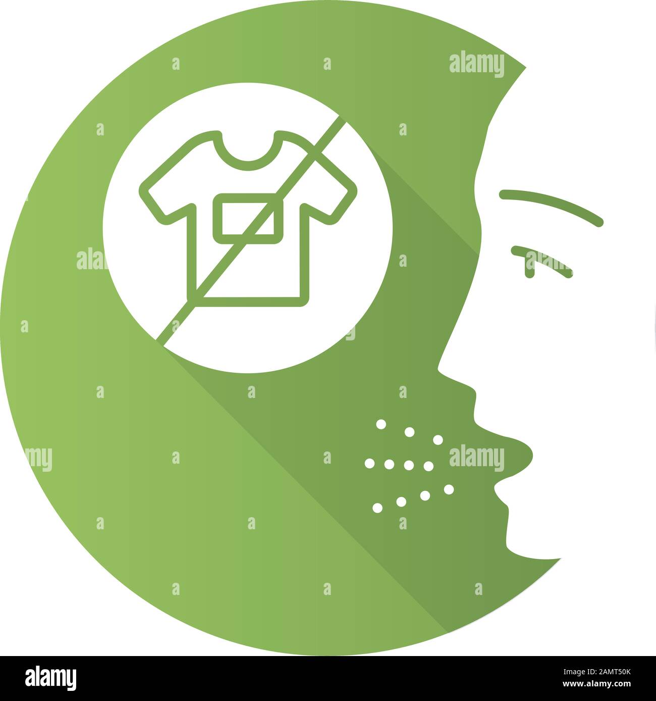 Clothing allergy flat design long shadow glyph icon. Textile contact