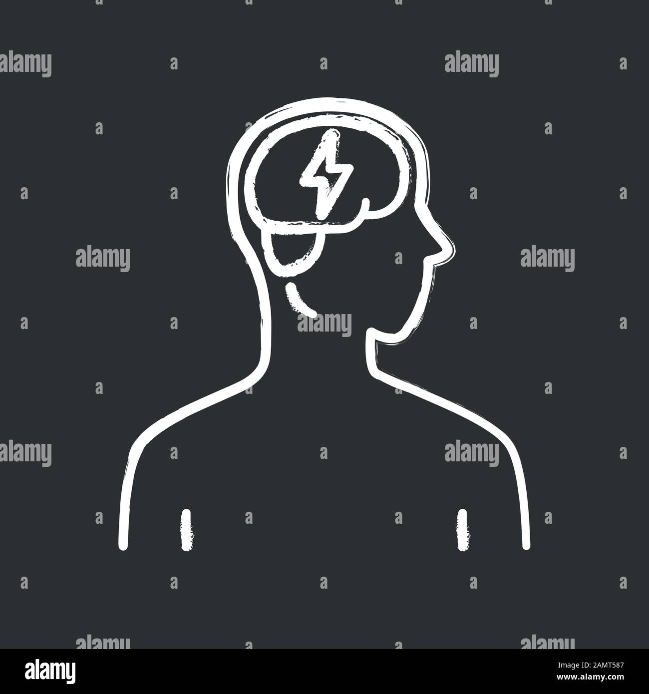 Ill brain chalk icon. Sore human organ. People disease. Unhealthy