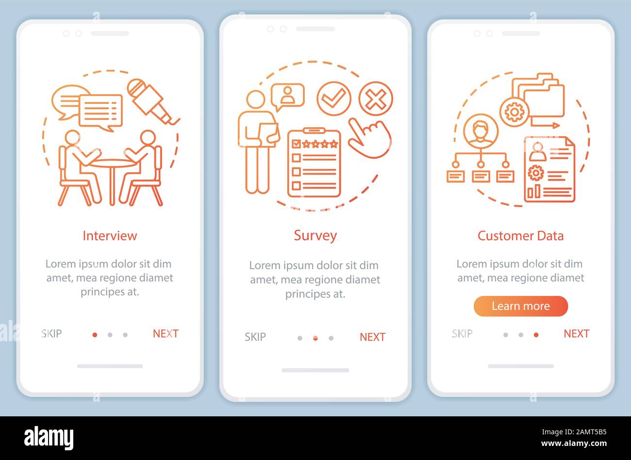 Customers profile methods orange gradient onboarding mobile app page ...