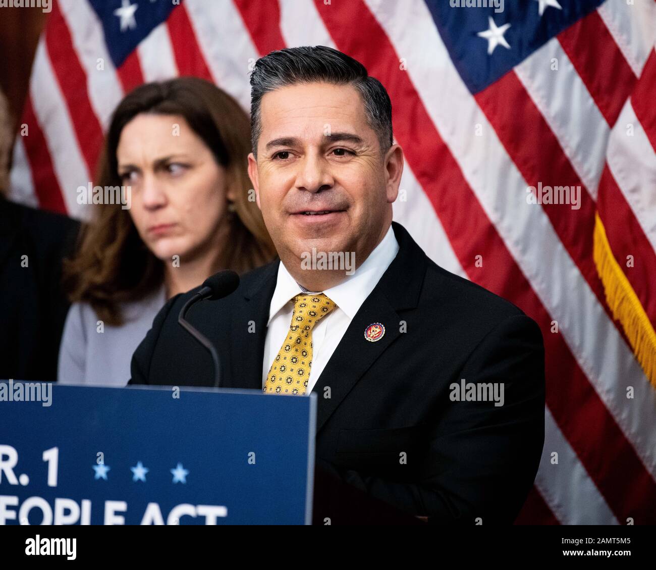 January 14, 2020 - Washington, DC, United States:  U.S. Representative Ben Lujan (D-NM) speaking at an event for the ten year anniversary of the Citizens United Decision. (Photo by Michael Brochstein/Sipa USA) Stock Photo
