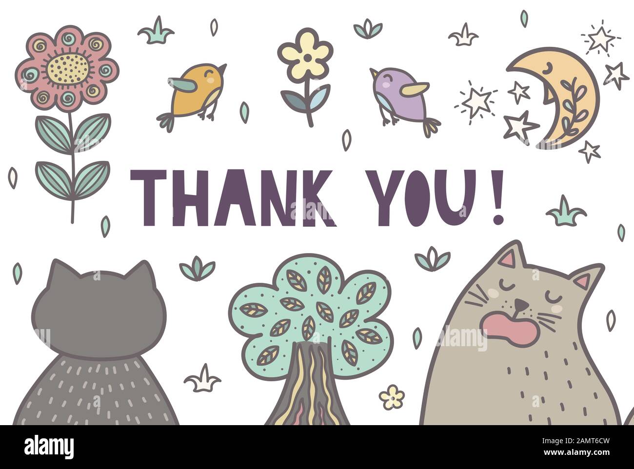 Thank you banner with a cute cats Stock Vector