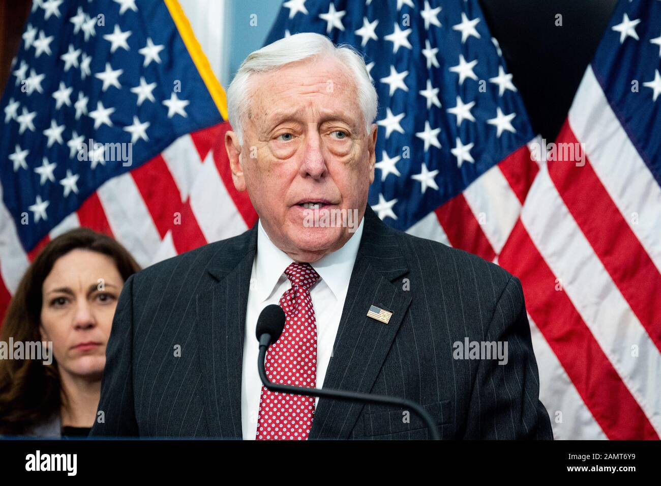 January 14, 2020 - Washington, DC, United States:  U.S. Representative Steny Hoyer (D-MD) speaking at an event for the ten year anniversary of the Citizens United Decision. (Photo by Michael Brochstein/Sipa USA) Stock Photo