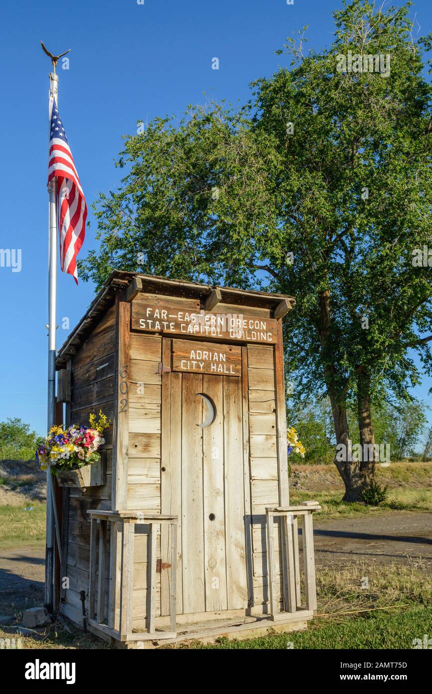 Far-Eastern Oregon State Capitol Building and Adrian City Hall, Malheur County, southeast Oregon. Stock Photo