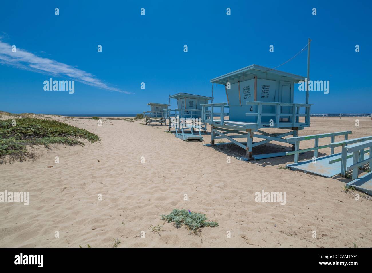 View of lifeguard towers near Malibu Beach, California, United States of America, North America Stock Photo