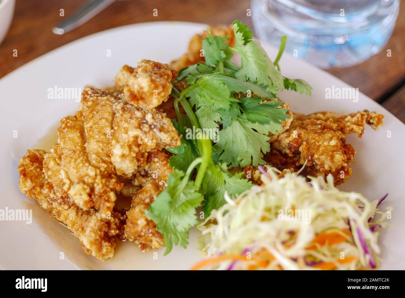 Deep fried fish meats, Thai style meal snapper topped with spicy sauce