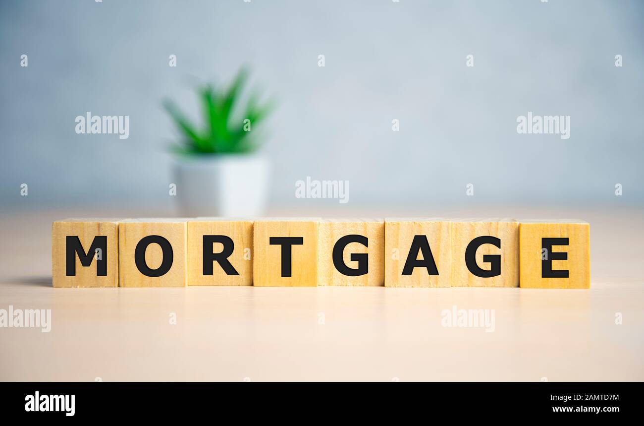 MORTGAGE word concept on wodden blocks, business concept Stock Photo
