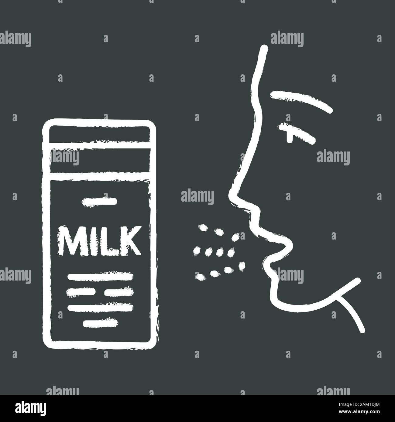 Milk allergy chalk icon. Food allergy. Allergic reaction to proteins. Lactose intolerance. Medical problem. Allergens in dairy. Sensitivity of immune Stock Vector