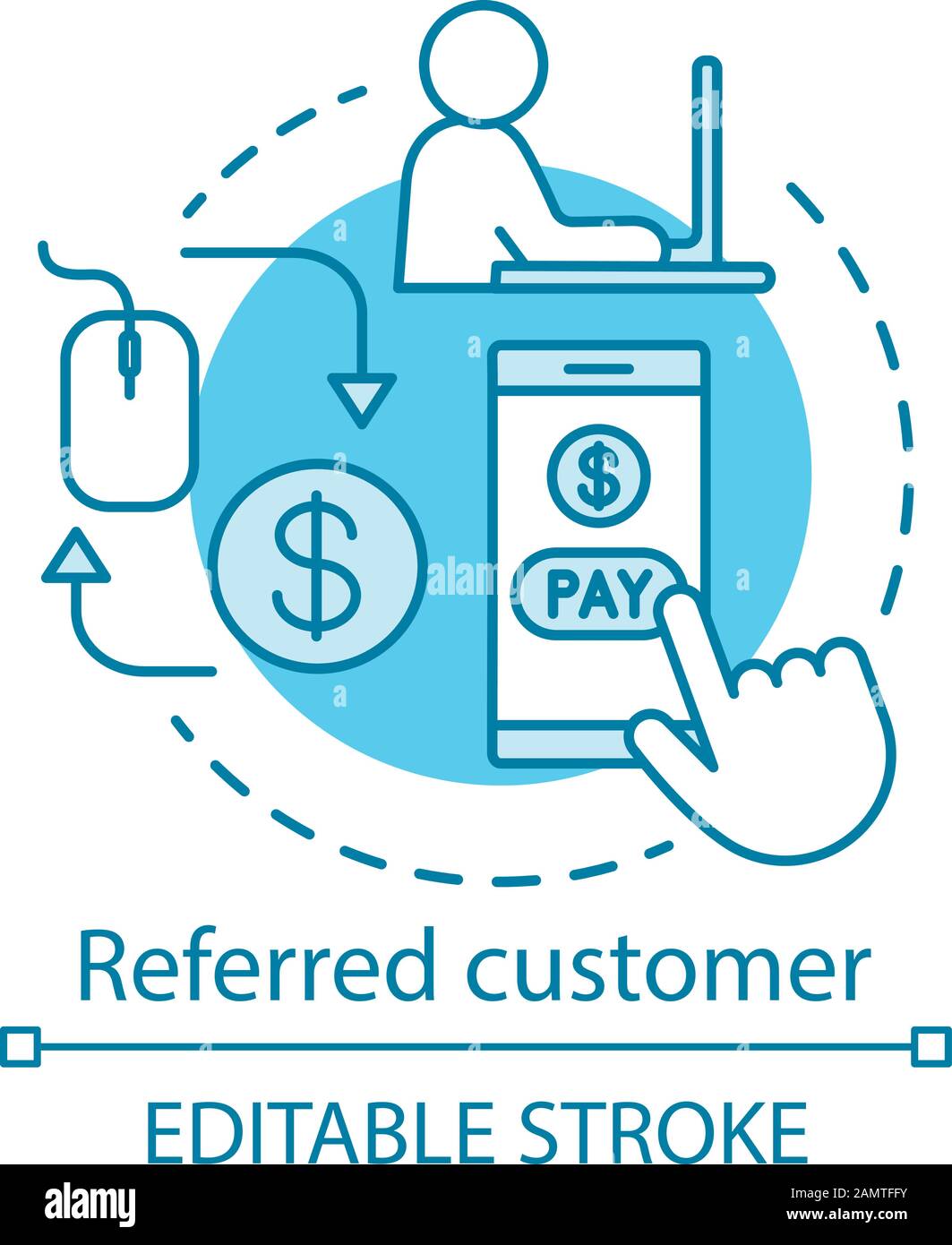 Referred customer concept icon. Referral marketing idea thin line ...