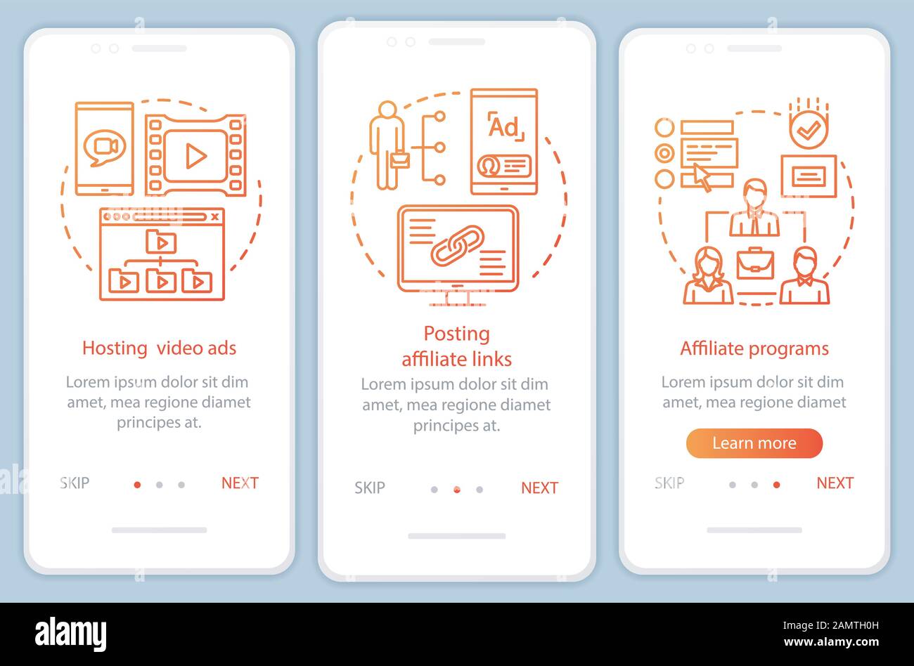 Affiliate marketing orange onboarding mobile app page screen vector  template. Affiliate advertising walkthrough website steps with linear  illustration Stock Vector Image & Art - Alamy