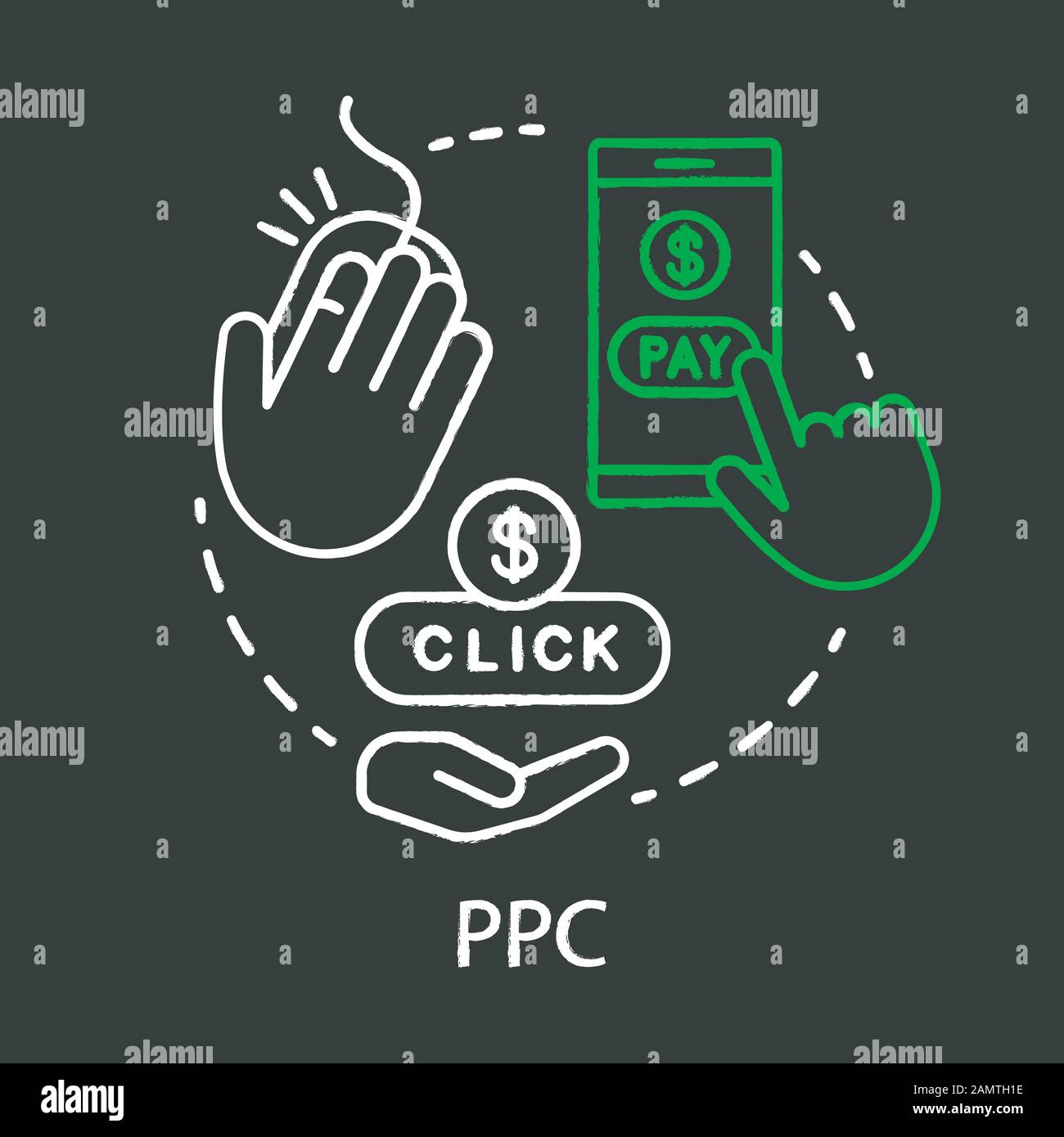 PPC chalk concept icon. Digital marketing tool idea. Pay per click ...