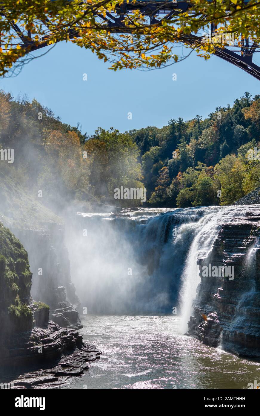 Waterfall on Genesee River in Letchworth State Park, NY Stock Photo