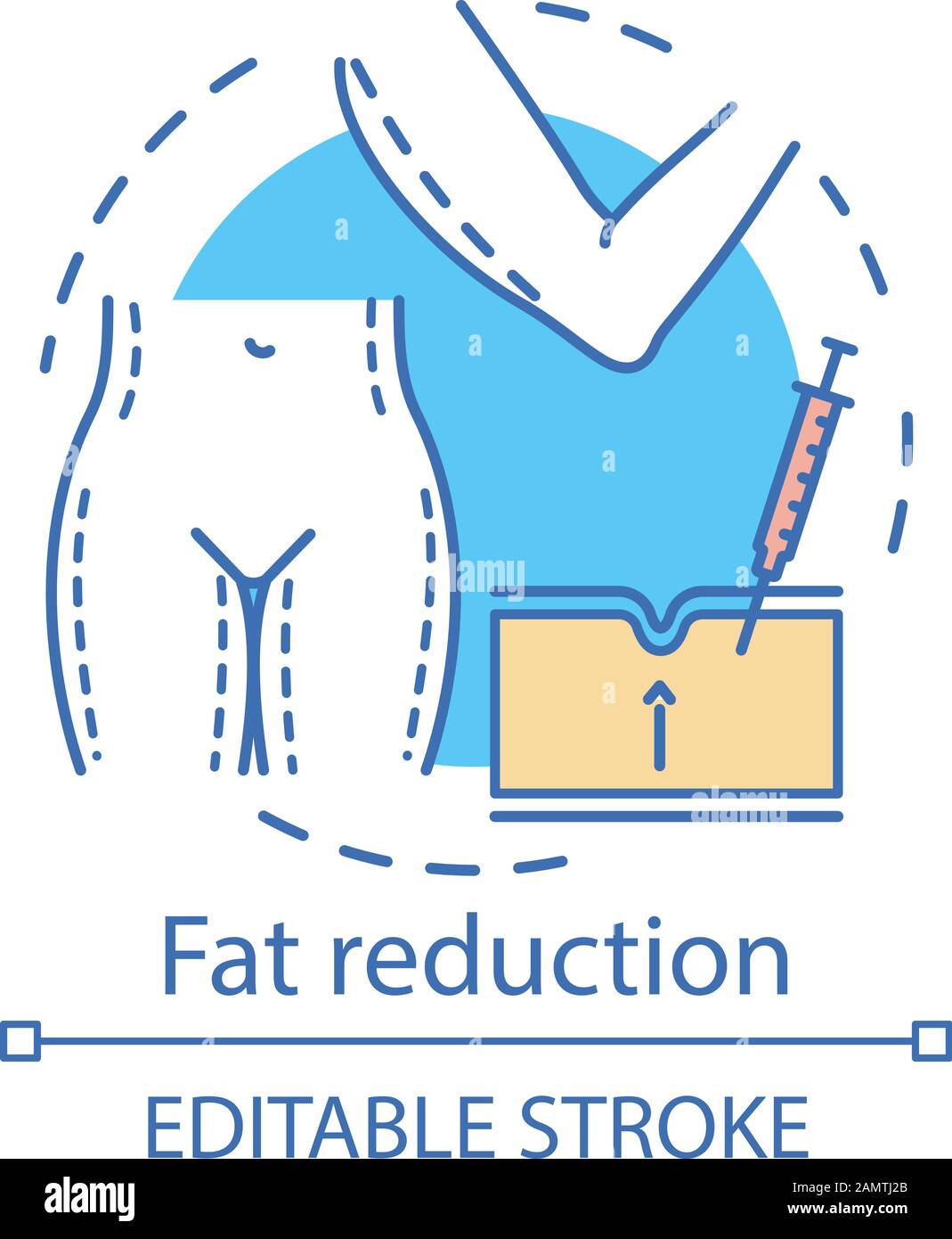 Fat reduction procedure concept icon. Non-surgical operation idea thin line illustration. Weight loss. Fat removal treatment. Vector isolated outline Stock Vector