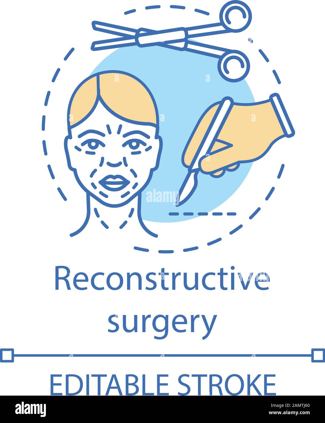 Reconstructive surgery concept icon. Body structures treatment idea thin line illustration. Congenital defects. Abnormalities, trauma, tumors. Vector Stock Vector