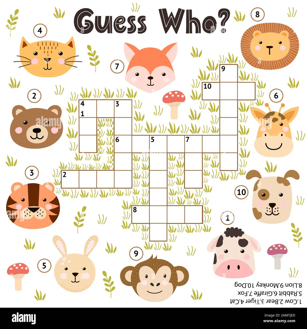 Crossword game for kids. Guess who activity with funny animals. Educational  puzzle Stock Vector Image & Art - Alamy