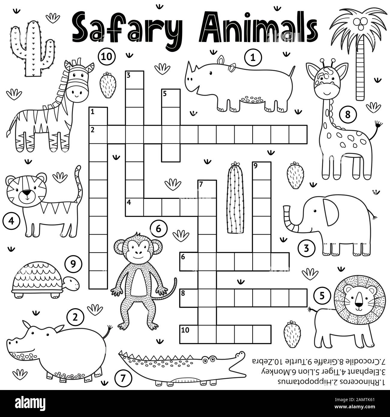 https://c8.alamy.com/comp/2AMTK61/black-and-white-crossword-game-for-kids-with-safari-animals-2AMTK61.jpg